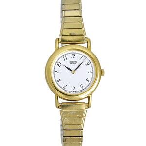 Seiko Ladies 1990's Vintage Gold Plated Watch White Dial Arabic Numerals